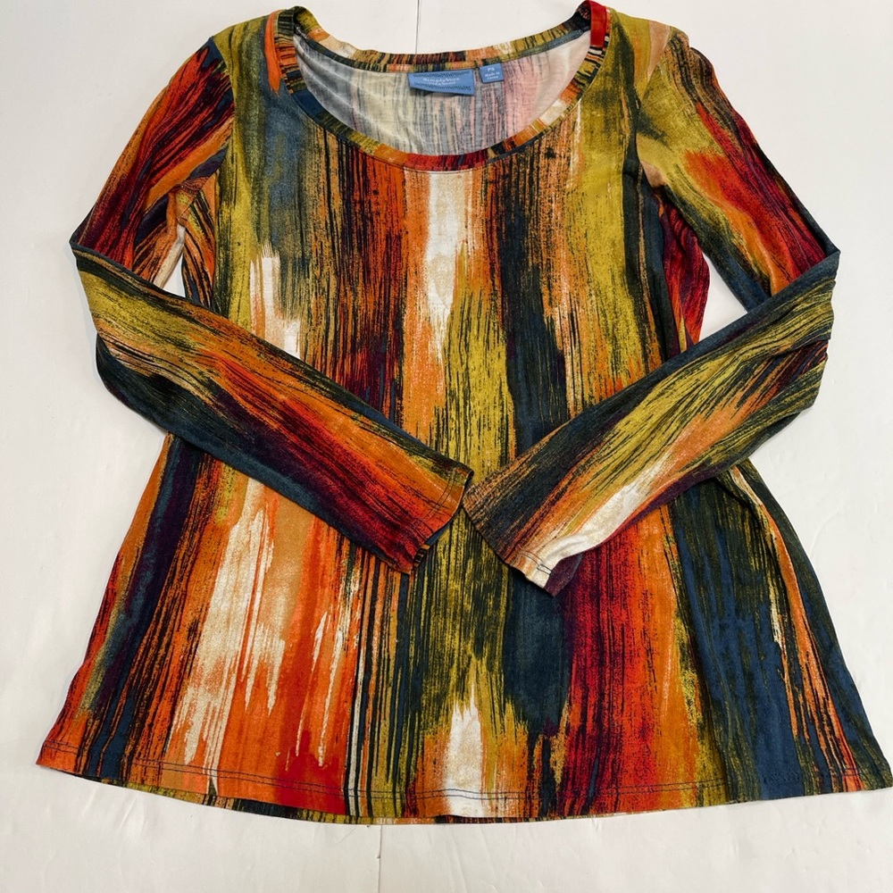 Womens Simply Vera Vera Wang Blouse Sz PS Fall Colors Long Sleeve Round Neck JD